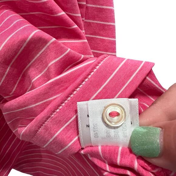 Peter Millar Summer Comfort Pink with White Stripes Golf Polo Size XL w/ logo - Picture 9 of 10